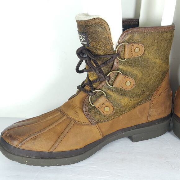 UGG Women's Cecile US 8 Brown Leather Waterproof Sheepskin Lined Duck Boots - Picture 6 of 15